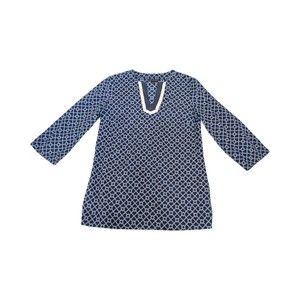 Brooks‎ Brothers Blue Geometric V-Neck Tunic Size L
